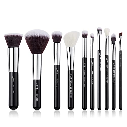 Jessup Makeup Pinselset 10 Stk Kosmetik Schmink Pinsel Set Lidschatten Puder Concealer Eyeliner Schwarz/Silber T176 von Jessup