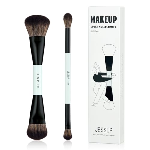 Jessup Pinselset Make Up Pinsel Set, 2tlgs Makeup Pinsel, 4-in-2 Duo-End Pinsel Basiskollektion, Foundation Kontur Highlighter Lidschatten Pinsel, helles Zyan T502 von Jessup