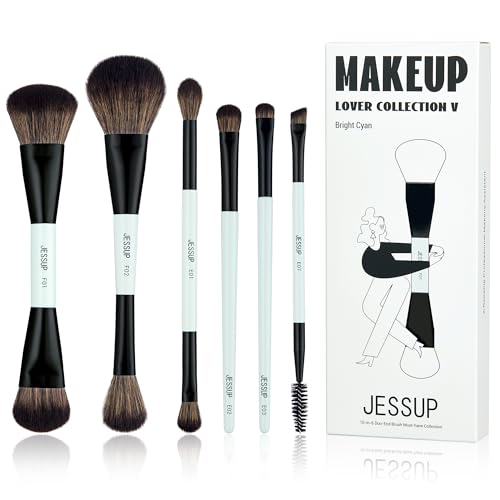 Jessup Pinselset Makeup Pinsel Set, 6tlgs Make Up Pinsel, 10-in-6 Duo-End Pinsel Must-have Kollektion, Foundation Puder Lidschatten Kontur Eyeliner Highlighter Rouge Pinsel, helles Zyan T501 von Jessup