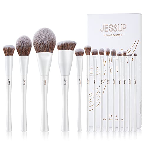 Jessup Pinselset Makeup Pinsel Set 14 Stk Make Up Pinsel Set Kosmetikpinsel Schminkpinsel Gesichtpinsel Augenpinsel Puder Foundation Concealer Rouge Contour Lidschatten Blending Pinsel Perlweiß T343 von Jessup