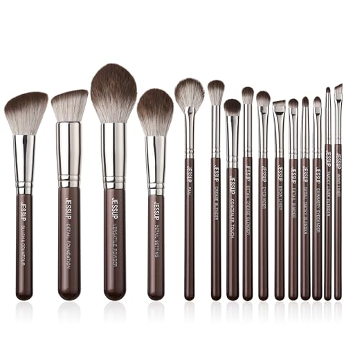 Jessup Pinselset Makeup Pinsel Set 15tlg Make Up Pinsel Set Premium Synthetik Puderpinsel Foundation Augenbrauen Concealer Rouge Lidschatten Kontur Eyeliner Highlighter Pinsel Braun T498 von Jessup