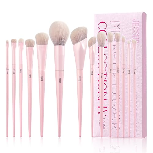 Jessup Pinselset Makeup Rosa Make Up Pinsel Set 14 Makeup Pinsel Premium Vegan Foundation Concealer Rouge Lidschatten Eyeliner Puder Highlighter Blending Gesichtspinsel Set T495 von Jessup