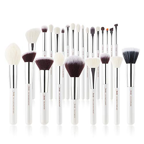 Jessup Pinselset Makeup Make Up Pinsel Set Schminkpinsel Kosmetikpinsel 25 Stück Gesichtspinsel Augenpinsel Lidschatten Professionelle Puderpinsel Synthetische Haare Weiß Silber T235 von Jessup