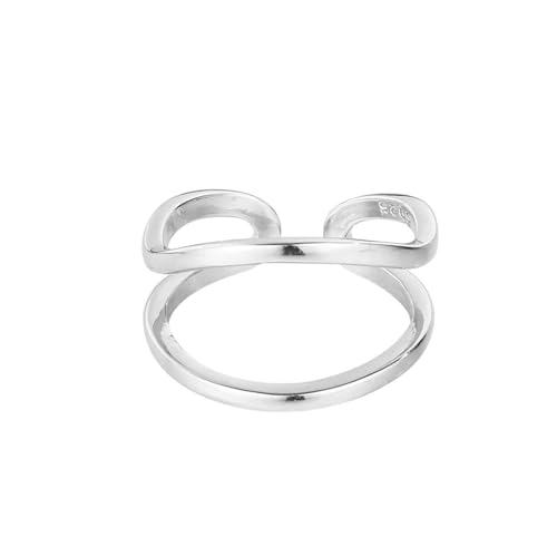 Jesuky Damen Ring, Silber Ringe 925 Einfache Doppellinien Elegant Ring 925 Silber Damen 1.9 Gr Verstellbar Ring Gold Für Damen Geburtstag Valentinstag Geschenck von Jesuky