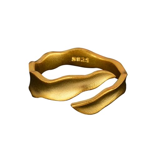 Jesuky Damen Ring, Silber Ringe 925 Frosted Band Wellen Vintage Ringe Damen 2.2 Gr Verstellbar Ring Gold Für Damen Geburtstag Valentinstag Geschenck von Jesuky