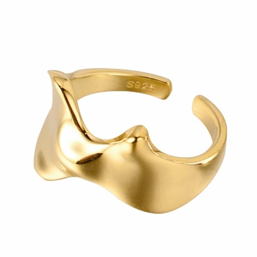 Jesuky Damen Ring, Silber Ringe 925 Geschliffene Welle Einfach Elegant Gold Ring 3.5 Gr Verstellbar Ring Gold Für Damen Geburtstag Valentinstag Geschenck von Jesuky