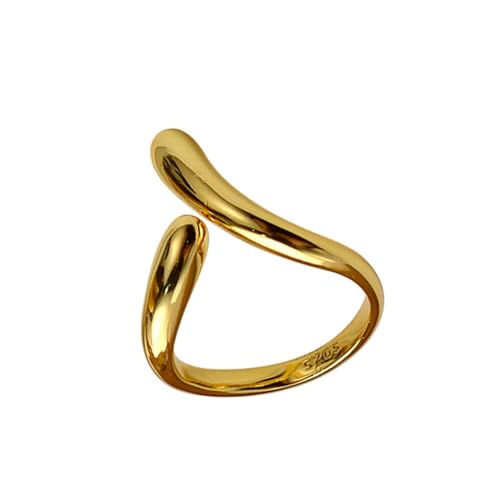 Jesuky Damen Ring, Silber Ringe 925 Glänzende Wassertropfenlinie Einfach Silber Ringe 925 Frauen 3.9 Gr Verstellbar Ring Gold Für Damen Geburtstag Valentinstag Geschenck von Jesuky