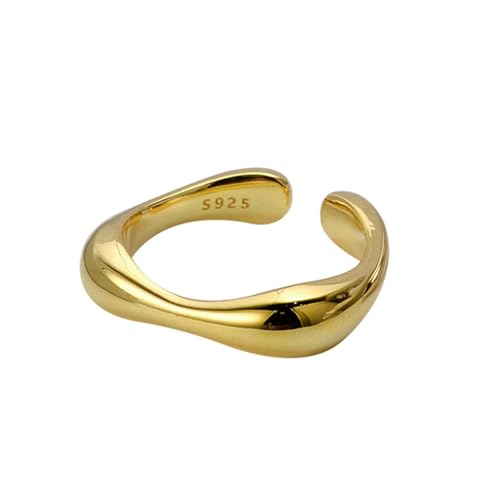 Jesuky Damen Ring, Silber Ringe 925 Glatter Quadratischer Dünner Ring Engagement Ring 4.7 Gr Verstellbar Ring Gold Für Damen Geburtstag Valentinstag Geschenck von Jesuky