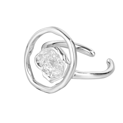 Jesuky Damen Ring, Silber Ringe 925 Hohle Unregelmäßige Textur Einfache Persönlichkeit Vergoldeter Ring 4.9 Gr Verstellbar Ring Gold Für Damen Geburtstag Valentinstag Geschenck von Jesuky