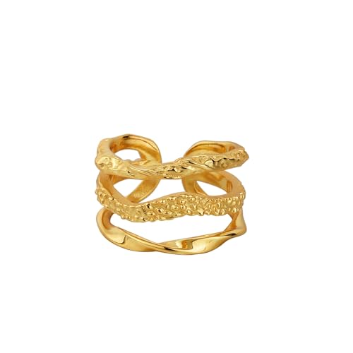 Jesuky Damen Ring, Silber Ringe 925 Mehrschichtige Unregelmäßige Textur, Einfach Und Elegant Ausgehöhlt Ringe Damen 5.6 Gr Verstellbar Ring Gold Für Damen Geburtstag Valentinstag Geschenck von Jesuky