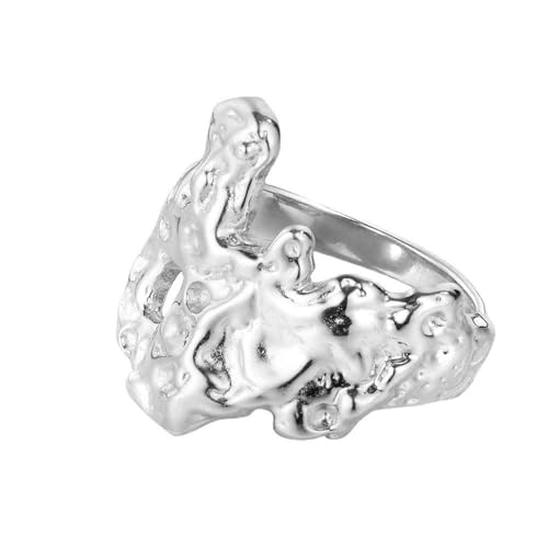 Jesuky Damen Ring, Silber Ringe 925 Unregelmäßige Falten Und Durchbrochene Persönlichkeit Punk Promise Ring 6.2 Gr Verstellbar Ring Gold Für Damen Geburtstag Valentinstag Geschenck von Jesuky