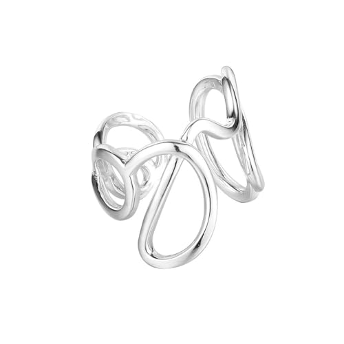 Jesuky Damen Ring, Silber Ringe 925 Unregelmäßige Linien Band Einfach Ringe Frauen 5 Gr Verstellbar Ring Gold Für Damen Geburtstag Valentinstag Geschenck von Jesuky