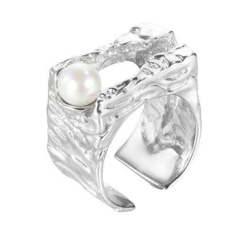 Jesuky Damen Ring, Silber Ringe 925 Unregelmäßige Textur Durchbrochenes Quadrat Persönlichkeit Damen Ring Silber 925 10.5 Gr Verstellbar Ring Gold Für Damen Geburtstag Valentinstag Geschenck von Jesuky