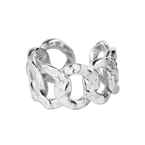 Jesuky Damen Ring, Silber Ringe 925 Unregelmäßige Textur Kettenring Punk Ring Damen Gold 8.7 Gr Verstellbar Ring Gold Für Damen Geburtstag Valentinstag Geschenck von Jesuky