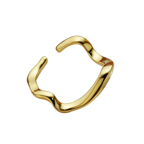 Jesuky Damen Ring, Silber Ringe 925 Welle Quadratisch Einfach Elegant Ringe Frauen Gold 2.2 Gr Verstellbar Ring Gold Für Damen Geburtstag Valentinstag Geschenck von Jesuky