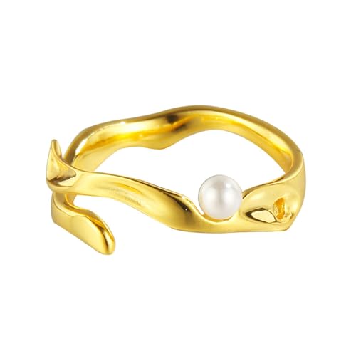 Jesuky Damen Ring, Silber Ringe 925 Welle Unregelmäßig Einfach Elegant Damenring 2 Gr Verstellbar Ring Gold Für Damen Geburtstag Valentinstag Geschenck von Jesuky