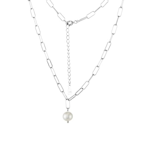 Jesuky Halskette Damen, Silber Kette Chunky Chain Perlenanhänger Frauen Halskette Weiß Perle Omega Kette Kette Mit Anhänger Damen Gold Für Damen Geburtstag Valentinstag Geschenck von Jesuky