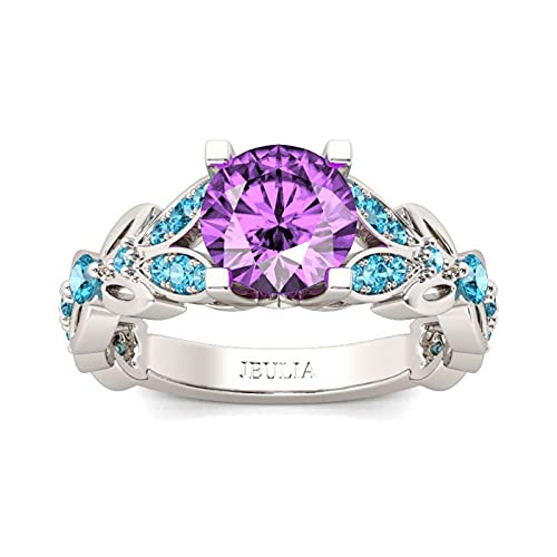 Jeulia 3.5 ct Damen Eternity Ringe Schmetterling Rundschliff Sterling Silber Ringe Schmuck für Verlobungsring Trauring Ehering (50 (15.9)) (Lila & Blau, 63（20.2）) von Jeulia