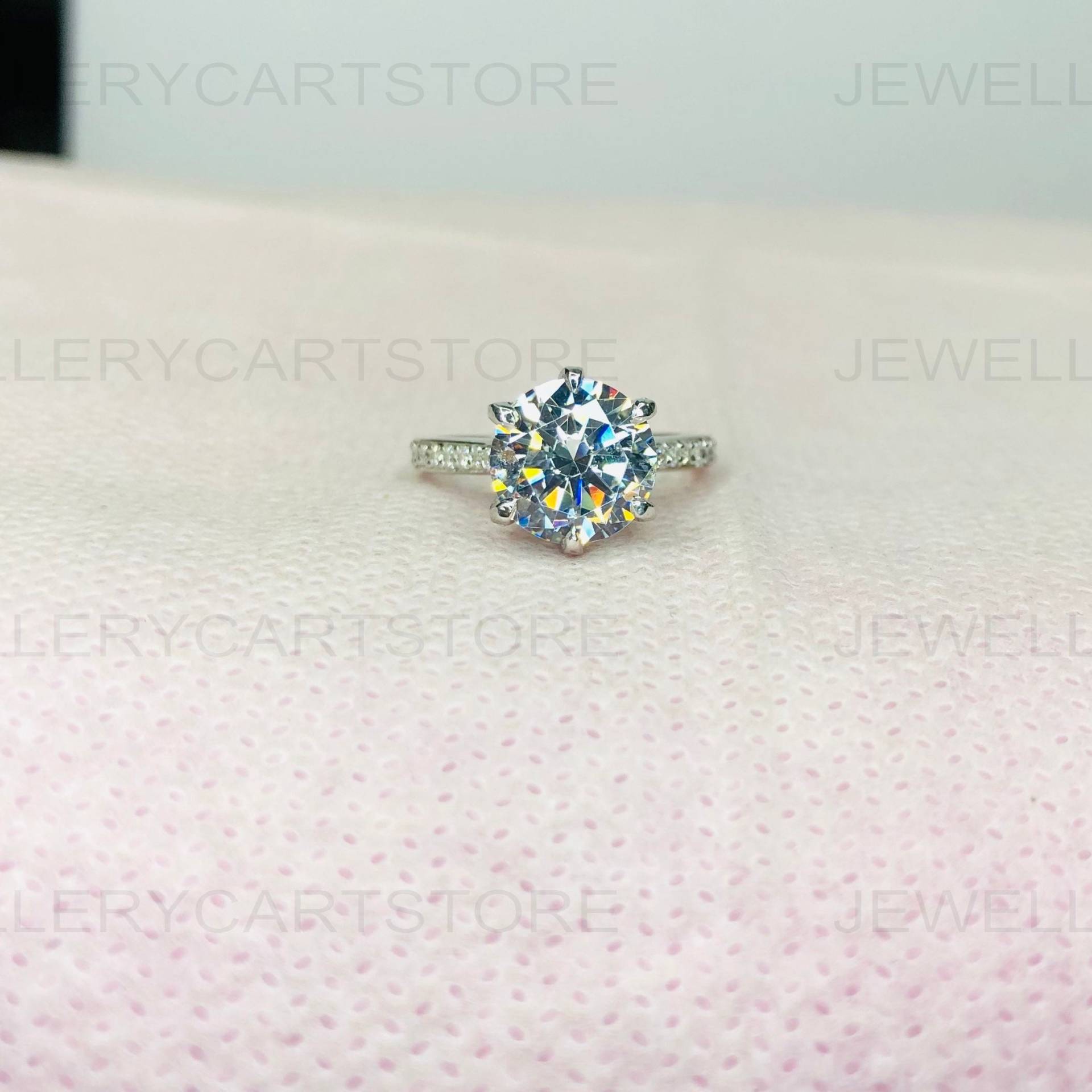Moissanit Ring, Verlobungsring, Weißgold Ehering, Pave Set Jahrestag Geschenk Massiver 925 Sterling Silber 5523 von JewellerycartStore