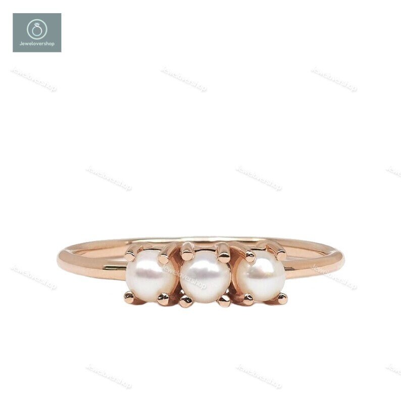 14K Roségold Ring, Perlen Verlobungsring, Juni Geburtsstein Zierliche Ring Für Frauen, Schmuck, Natürliche Perle Brautjungfern Geschenke von Jewelovershop