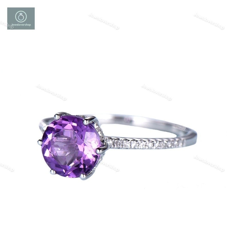 Amethyst Ring, Februar Geburtsstein, Verlobungsring, Silberring, Schmuck, Edelstein 14K Weißgold, Geschenk Für Frauen von Jewelovershop