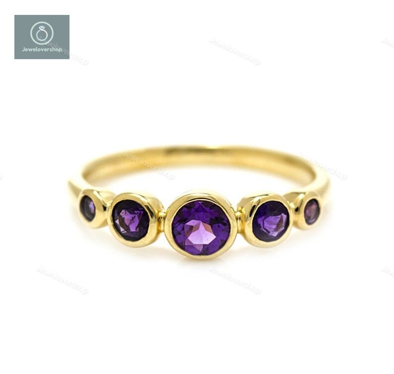 Amethyst Ring, Februar Geburtsstein Stapelring, Zierliche Ehering, Sterling Silber 14K Gold Damen Ring von Jewelovershop