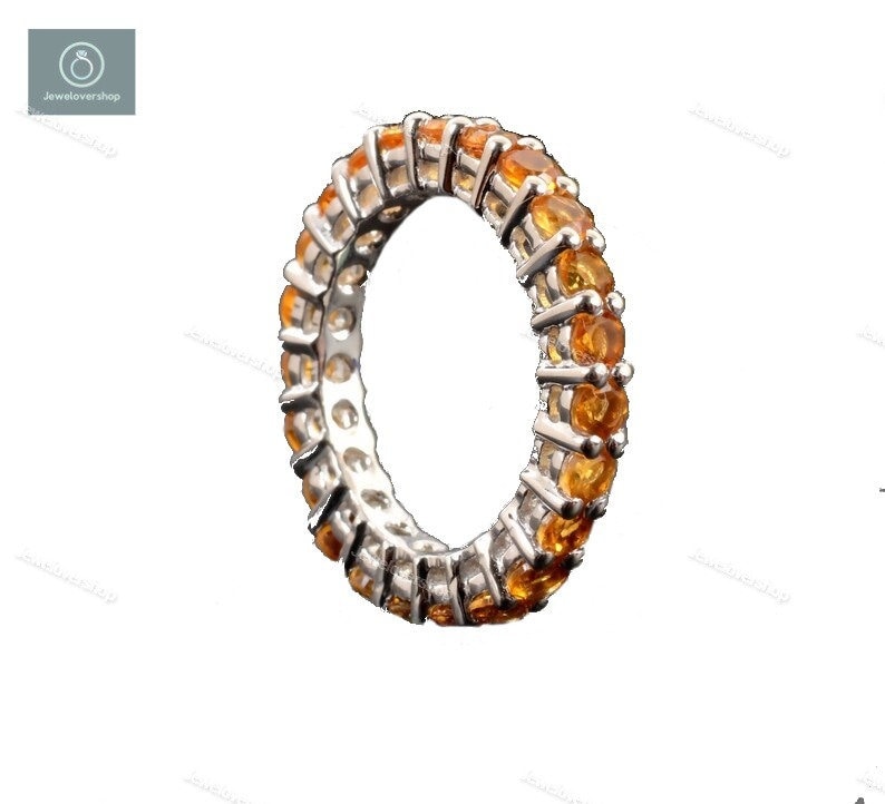 Art Deco Citrin Ehering Zierlicher Stapelring Passender Band Ring Vergoldet Sterling Silber Jahrestag Gif Für Frauen von Jewelovershop