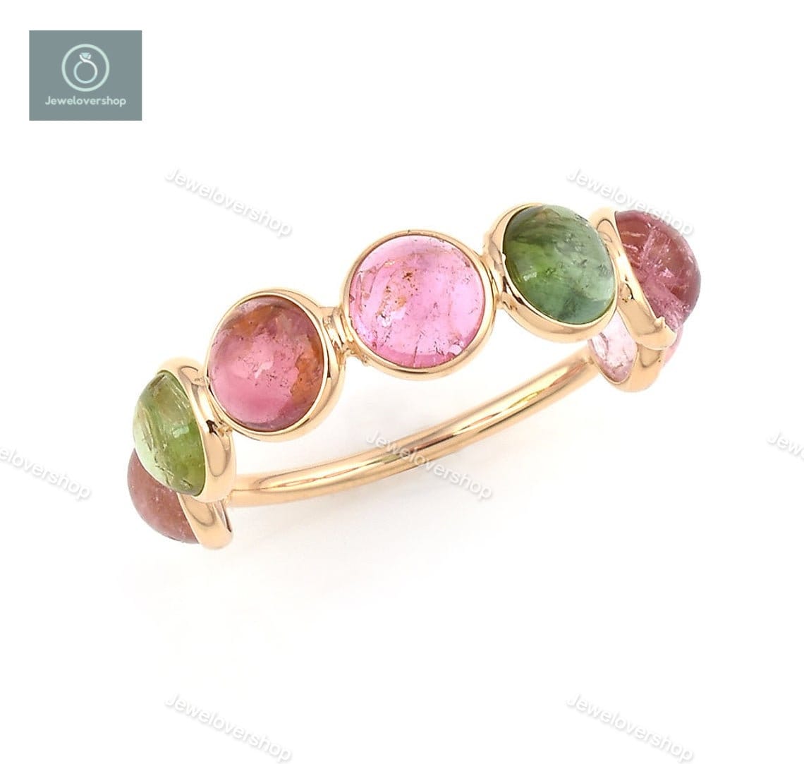 Multi Turmalin Ring, Edelstein-Ring, Statement-Ring, Stapelbare Ring Für Frauen, 18 K Gold Handgemachte Jahrestag Sie von Jewelovershop