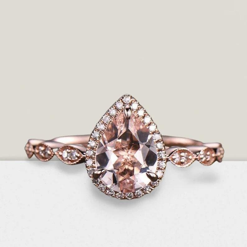 Natürlicher Morganit Ring, Pink Verlobungsring, 14K Rose Gold Sterling Silber Art Deco Weihnachtsgeschenk Für Frauen von Jewelovershop