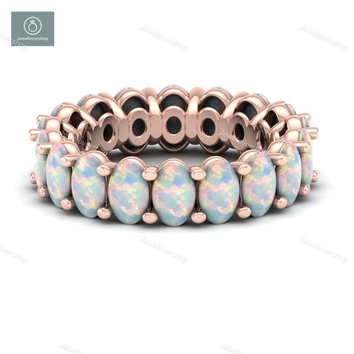 Opalring, Opal Ehering, Eternity Band, Stapelring, Passendes Versprechensring, Jubiläumsgeschenk Für Frauen, 14K Roségold Ring von Jewelovershop