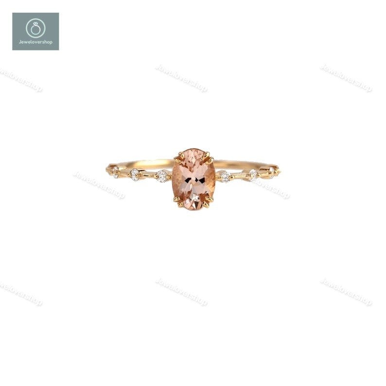 Pink Morganit Ring Oval Verlobungsring Halo Statement Sterling Silber 14K Roségold Versprechen Damen von Jewelovershop