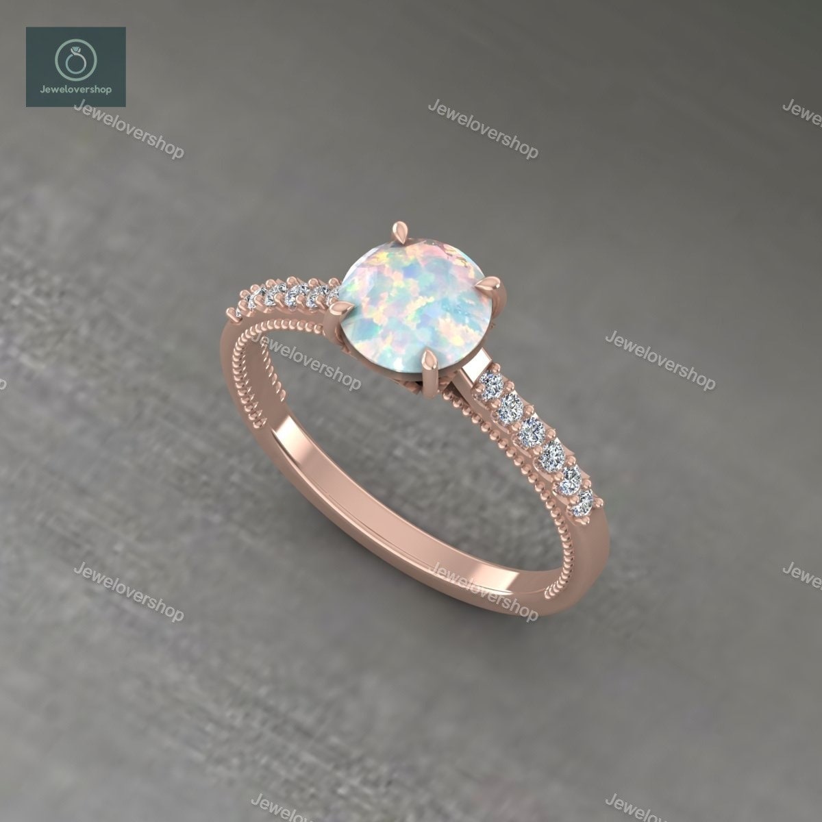 Rosegold Weiß Feuer Opal Ring 14K Sterling Silber Frauen Verlobungsring Hochzeitsband Oktober Geburtsstein Für Statement Braut Set von Jewelovershop