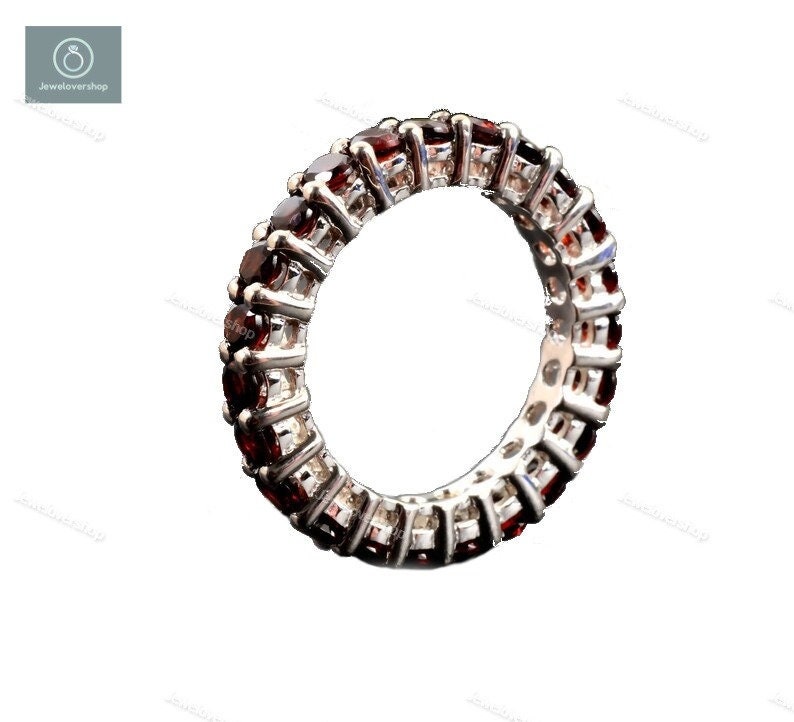 Rotes Granat Hochzeitsband Art Deco Eternity Ring Sterling Silber Vintage Passende Band Jubiläum Geschenk 14K Gold Ringe Für Frauen von Jewelovershop