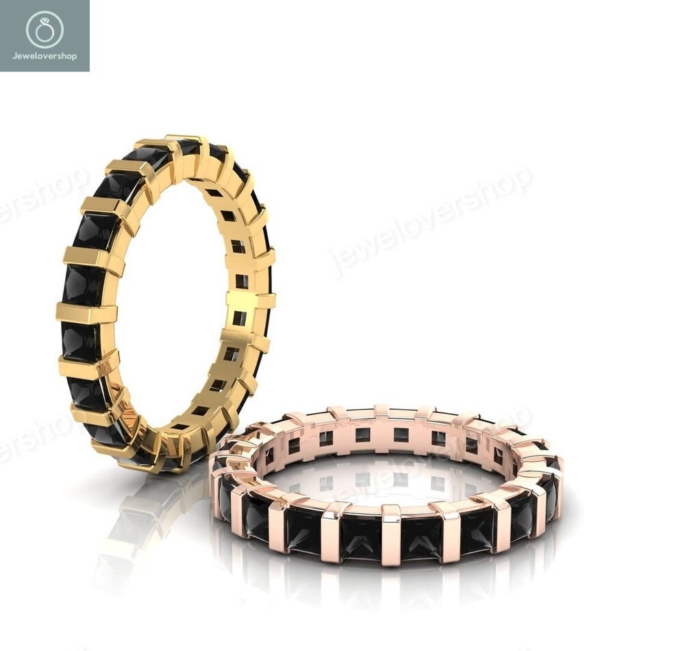 Schwarze Spinell Band Ring, Zierliche Ring Für Frauen, Art-Deco-Ring, 14 K Gold Jahrestag Ring, Stapeln Sterling Silber Geschenk Ihr von Jewelovershop