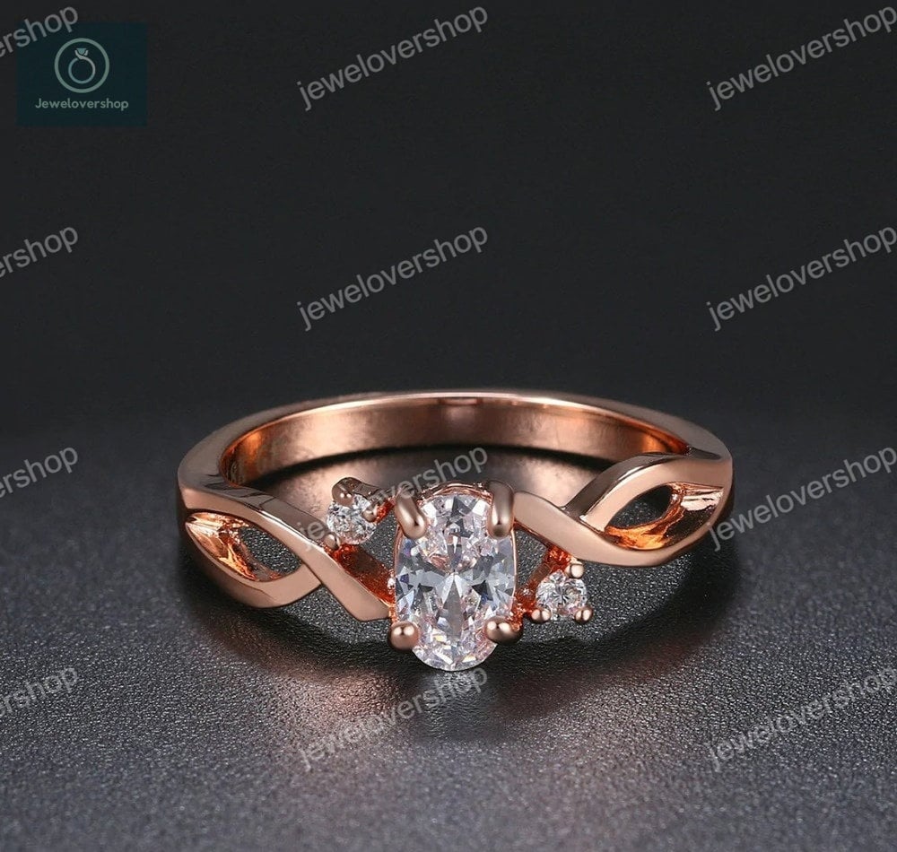 Weiße Topas Ehering, Edelstein Ring, Natürliche Art-Deco-Ring, 14 K Rose Gold Verlobungsring, Ringe Für Frauen Geschenk von Jewelovershop