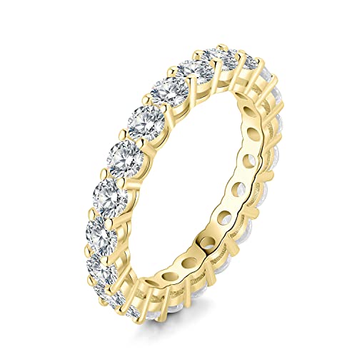 JewelryPalace 2.2ct Rund Moissanite Band Ring Damen, Hochzeitsringe Silber 925 Trauringe Eheringe für Frauen, Vorsteckring Stapelring Eternity Ring Bandring Schmal, Ringe Set Schmuck Vergoldet 49 von JewelryPalace