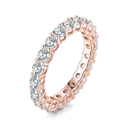 JewelryPalace 2.2ct Rundschliff Zirkonia Band Ring Damen, Hochzeitsringe Silber 925 Trauringe Eheringe für Frauen, Vorsteckring Stapelring Eternity Ring Bandring Schmal, Ringe Set Schmuck Rosegold 54 von JewelryPalace