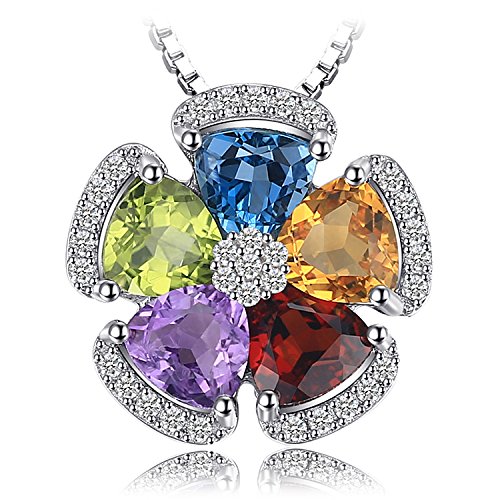 JewelryPalace 2.6ct Echt Edelstein Blautopas Amethyst Citrin Granat Peridot Ketten Anhänger, Kette Blume 925 Silber mit Stein Schmuck Set Kette Mädchen, Halskette Damen Bunt Collier für Frauen 45CM von JewelryPalace