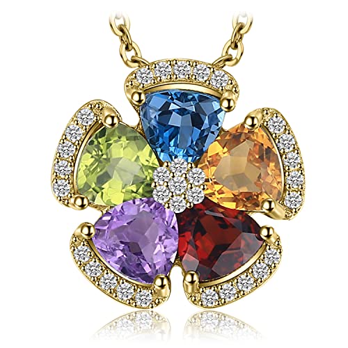 JewelryPalace 2.6ct Echt Edelstein Topas Amethyst Citrin Granat Peridot Ketten Anhänger, Kette Blume 925 Silber mit Stein Schmuck Set Kette Mädchen, Halskette Damen Bunt Collier Frauen Vergoldet 45CM von JewelryPalace