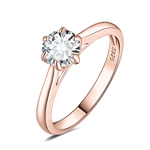 JewelryPalace 5mm 0.5ct Rund Zirkonia Solitär Promise Ring Damen, Braut Schmuck Set, Verlobungsring Damenring Ringe Silber 925 mit Stein für Frauen, Simulierte Diamant Jubiläum Eheringe Rosegold 57 von JewelryPalace