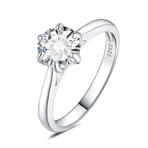 JewelryPalace 7.5mm 1.5ct Rund Moissanite Solitär Promise Ring Damen, Braut Schmuck Set, Verlobungsring Damenring Ringe Silber 925 mit Stein Frauen, Simulierte Diamant Jubiläum Eheringe Silberringe 62 von JewelryPalace