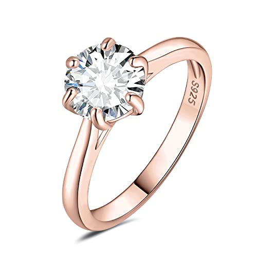 JewelryPalace 8mm 2ct Rund Zirkonia Solitär Promise Ring Damen, Braut Schmuck Set, Verlobungsring Damenring Ringe Silber 925 mit Stein für Frauen, Simulierte Diamant Jubiläum Eheringe Rosegold 57 von JewelryPalace