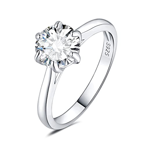 JewelryPalace 8mm 2ct Rund Zirkonia Solitär Promise Ring Damen, Braut Schmuck Set, Verlobungsring Damenring Ringe Silber 925 mit Stein für Frauen, Simulierte Diamant Jubiläum Eheringe Silberringe 49 von JewelryPalace