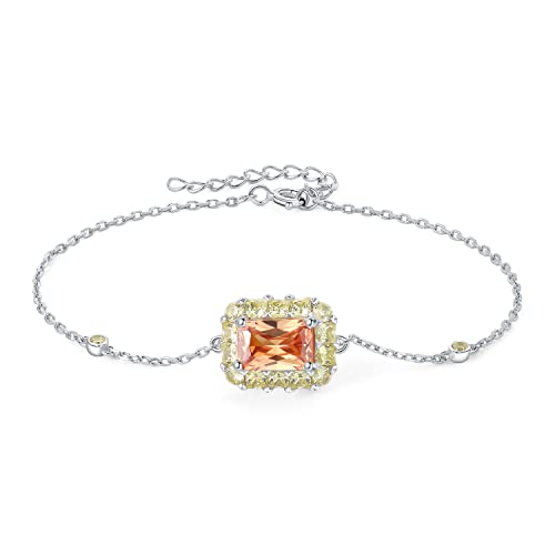 JewelryPalace Ananas Rechteckig Prinzessschliff 3.5ct Champagner Zirkonia Armband Damen Silber 925, Armreif mit Gelb Stein Schmuck Set, Armbänder Mädchen Verstellbar Armreifen, Geschenk für Frauen von JewelryPalace