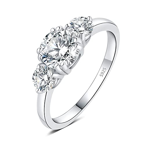 JewelryPalace Drei Stein Rundschliff 1.4ct Moissanite Ring Damen, Verlobungsringe Silber 925 Frauen, Hochzeitsring Damenring Simulierter Diamant Promise Ring, Mädchen Schmuck Silberring mit Stein 51 von JewelryPalace