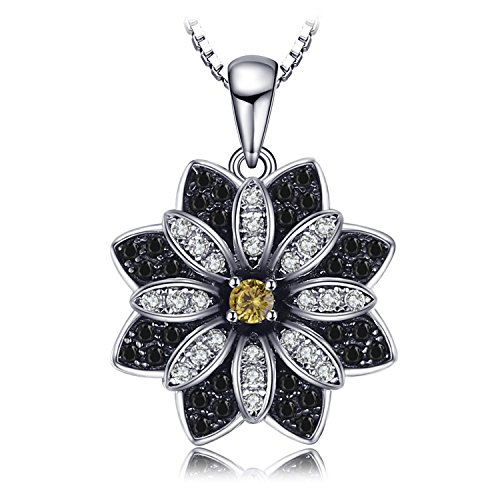 JewelryPalace Gänseblümchen Rundschliff Echt Schwarz Spinell Rauchquarz Kette Anhänger 45CM, Edelstein Schmuck Set, Halsketten Damen Silber 925 Collier Mädchen, Ketten Blume für Frauen von JewelryPalace