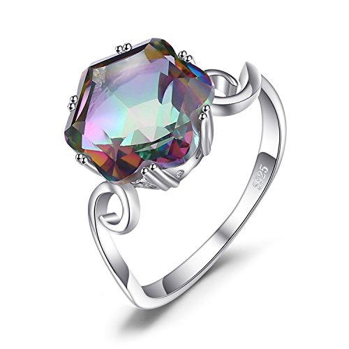 JewelryPalace Hexagon 5.7ct Echt Regenbogen Quarz Solitär Ring Damen, Große Naturstein Bunte Damenring Silber 925 Ring Promise Frauen 54 von JewelryPalace