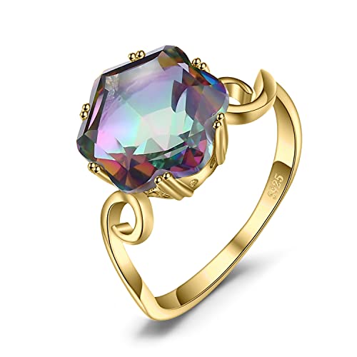 JewelryPalace Hexagon 5.7ct Echt Regenbogen Quarz Solitär Ring Damen, Große Naturstein Bunte Damenring Silber 925 Ring Promise Frauen Schmuck Mädchen Vergoldet 54 von JewelryPalace