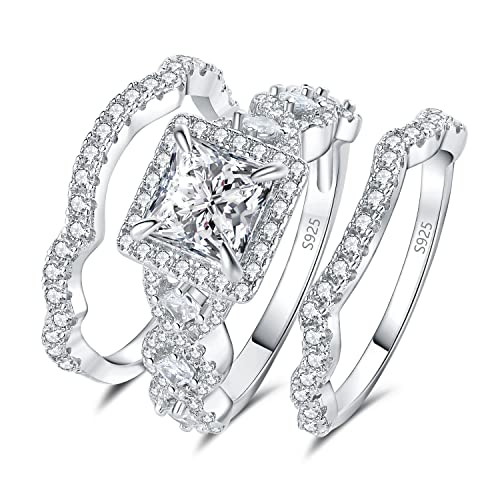 JewelryPalace Infinity Prinzessschliff 2.9ct Zirkonia Halo Ring Damen, Verlobungsring Silber 925 Unendlichkeit Frauen, Hochzeitsring Trauring Simulierter Diamant Vorsteckring Set Band Schmuck 57 von JewelryPalace