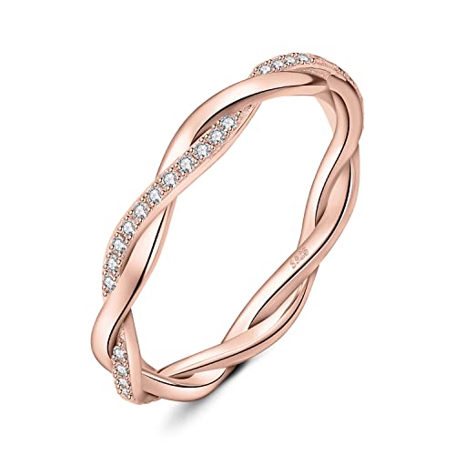 JewelryPalace Infinity Seil Verdrehter Zirkonia Band Ring Damen, Unendlichkeit Hochzeitsringe Damenring Silber 925 Trauringe Eheringe Frauen, Vorsteckring Stapelring Ring Bandring Schmal Rosegold 54 von JewelryPalace